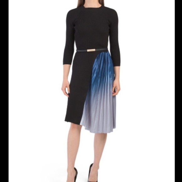 Dalia MacPhee long sleeve a line midi sweater dress pleated ombre black medium - Picture 1 of 8